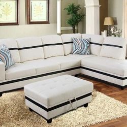White Sectional Sofa Set w/ Ottoman (Right Chaise)🔥Clearance🔥 👍90 days FREE FINANCING ❗NO CREDIT CHECK❗ 