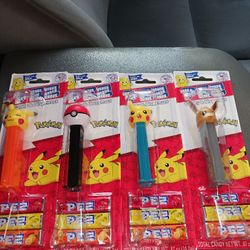 Pokemon Brand New Release '23 Pez set of 4 Pikachu Winking, Pikachu Laughing, Eevee,  Pokemon Ball