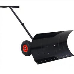 29 in. W Metal Handle Steel Snow Shovel with 10 in. Wheels Adjustable Angle Handle Snow Removal Tool Snow Pusher

