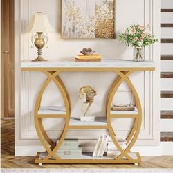 New Console Table, Industrial 4-Tier Sofa Table Entryway Table with Storage Shelves, Narrow Wood Accent Tables with Metal Frame for Small