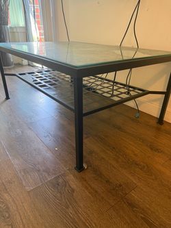 Glass Top Metal Coffee Table with Lower Shelf