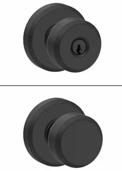 3x Schlage Bowery Matte Black Door Knobs, Greyson Trim – 1x Keyed & 2x Hall, NEW