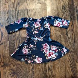 Handmade Baby Girls Jersey Floral Long Sleeve Dress - Black | Est 12-18 Month