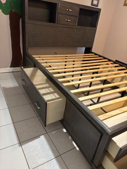 Captain's Bed Frame with Storage and Bookcase Headboard