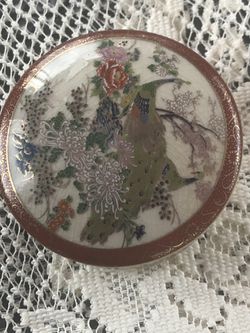 Antique Sathuma Hand painted 4 inches wide NO CHIPS or CRACKS birds of paradise