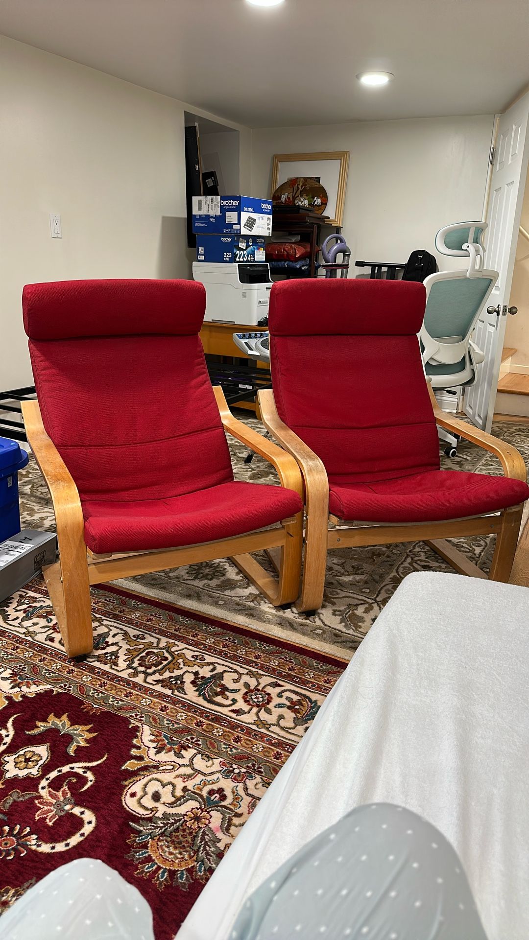 Pair of IKEA Chairs with Red Cushions