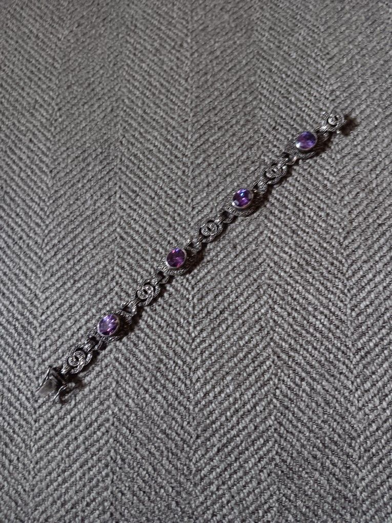 Sterling SilverMarcasite & Amethyst Bracelet