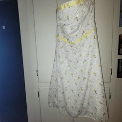 White And Yellow Strapless Sundress XL