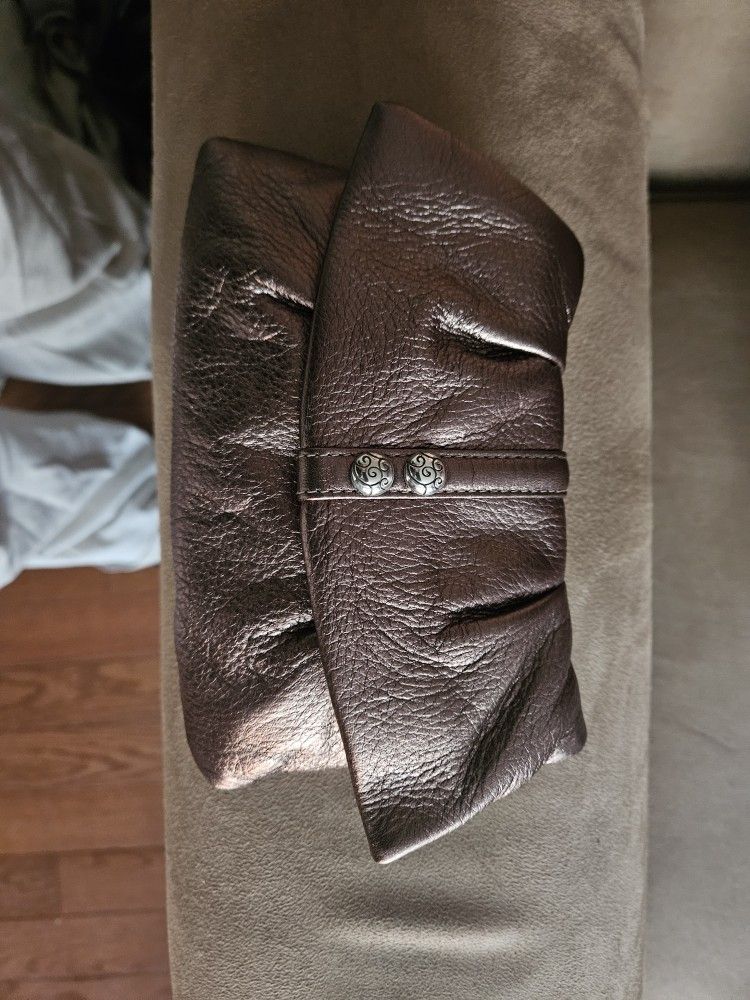 BRIGHTON BRONZE Leather Mini SHOULDER BAG Silver Chain CROSSBODY Clutch
