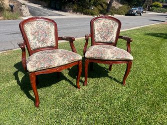 Carved Mahogany Tapestry Armchairs