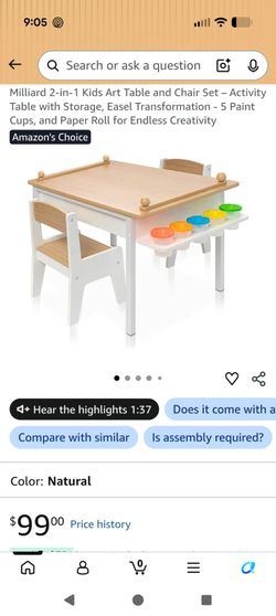 Milliard 2-in-1 Kids Art Table and Chair Set