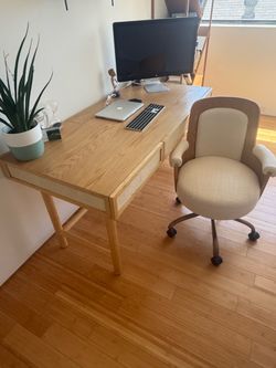 Crate & Barrel Wood Desk + Office Chair – $600
