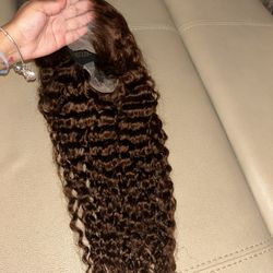 100% Human Hair 30 Inch Brown Curly Wig 