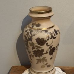 Tall Antique Porcelain Vase with Bronze Leaves