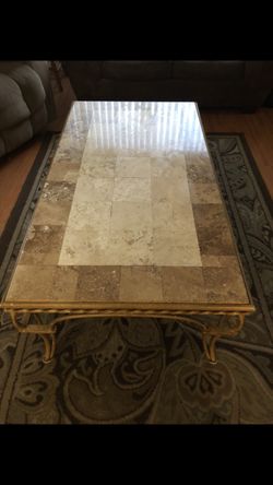 Coffee Table with marble top, & cast iron frame