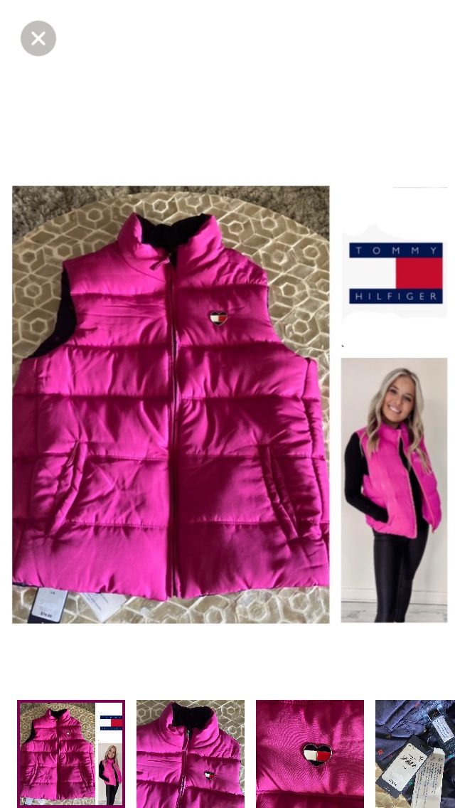 NEW!  Tommy Hilfiger reversible youth puffer vest in fuchsia/navy (L)