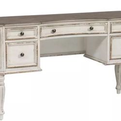 Magnolia Manor Antique White And Weathered Bark Vanity Desk