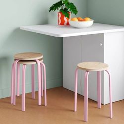 Round Stackable Accent Stool With Pink Legs
