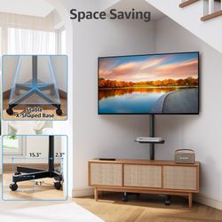 Mobile TV Stand,Rolling TV Cart for 24-65" TVs, Portable TV Floor Stand with Wheels,Adjustable Shelf & Tilt,Max VESA 400x400mm,up to 85 lbs