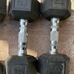 2-15 Pound Rubber hex Dumbbells