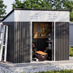 6 x 3.84ft Outdoor Storage Shed – Metal Storage Shed for Garden, Backyard, Outdoor Steel Shed with Frame Structure