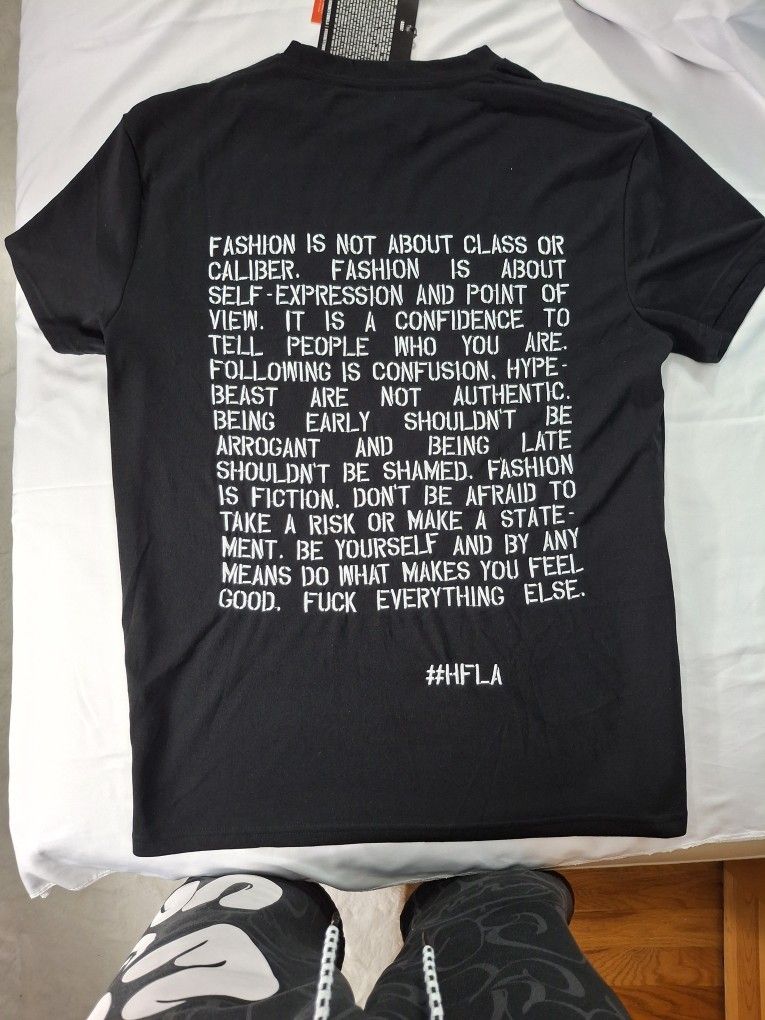 Homme + Femme (HFLA) “NECESSARY” T Shirt Black – New with Tags – Front & Back Print