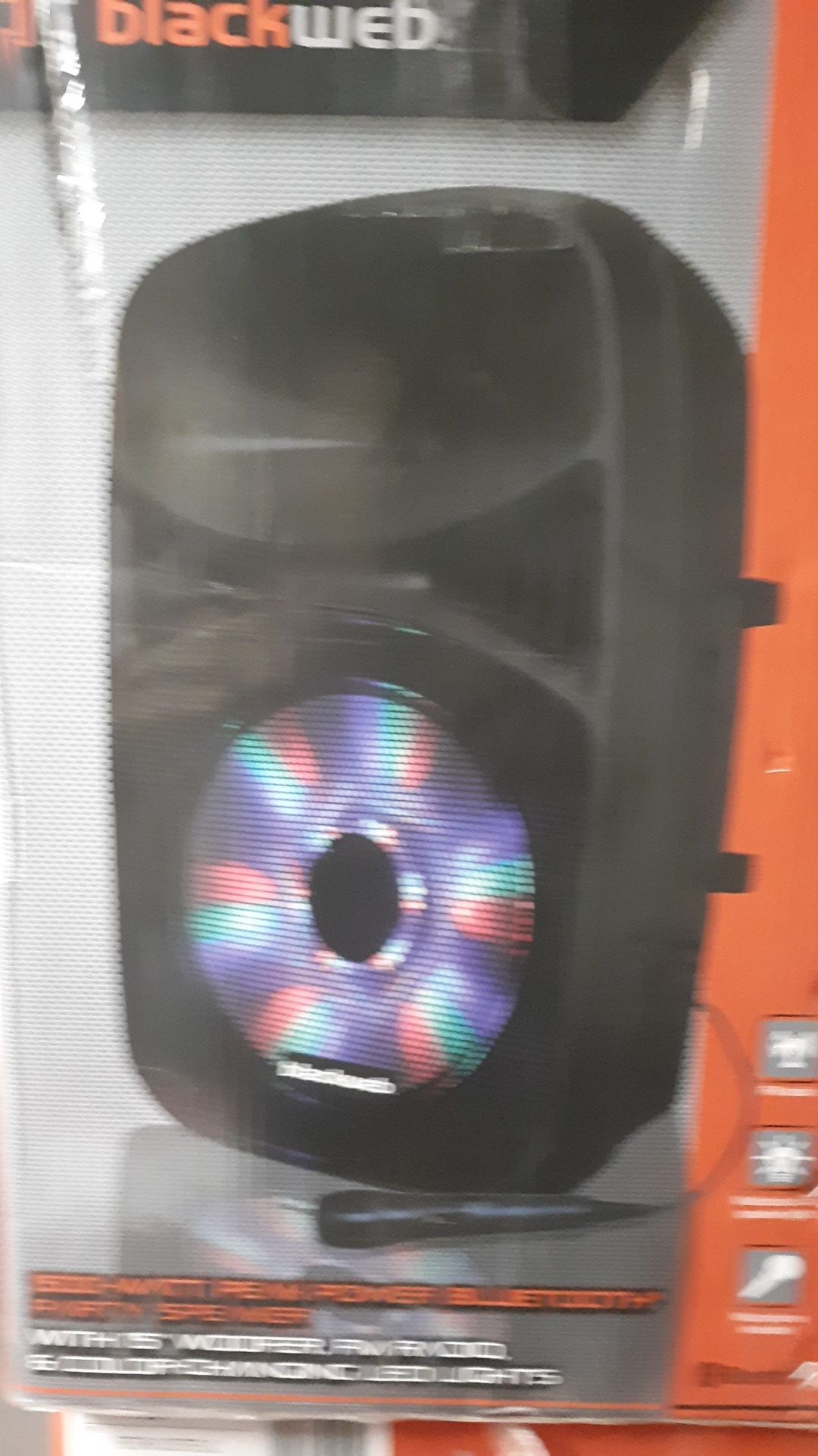 Blackweb 1500 watt Peak power Bluetooth party speaker with 15 inch woofer FM radio and color changing led lights