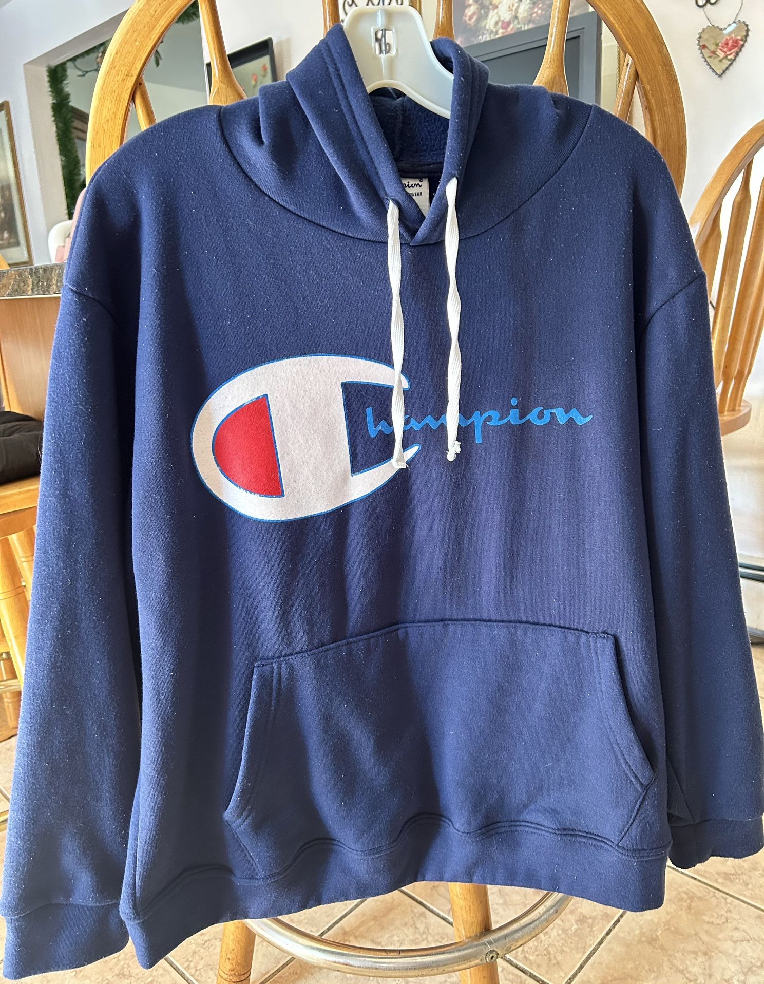 Vintage Blue Fleece Champion Unisex Hoodie Pullover X-Large