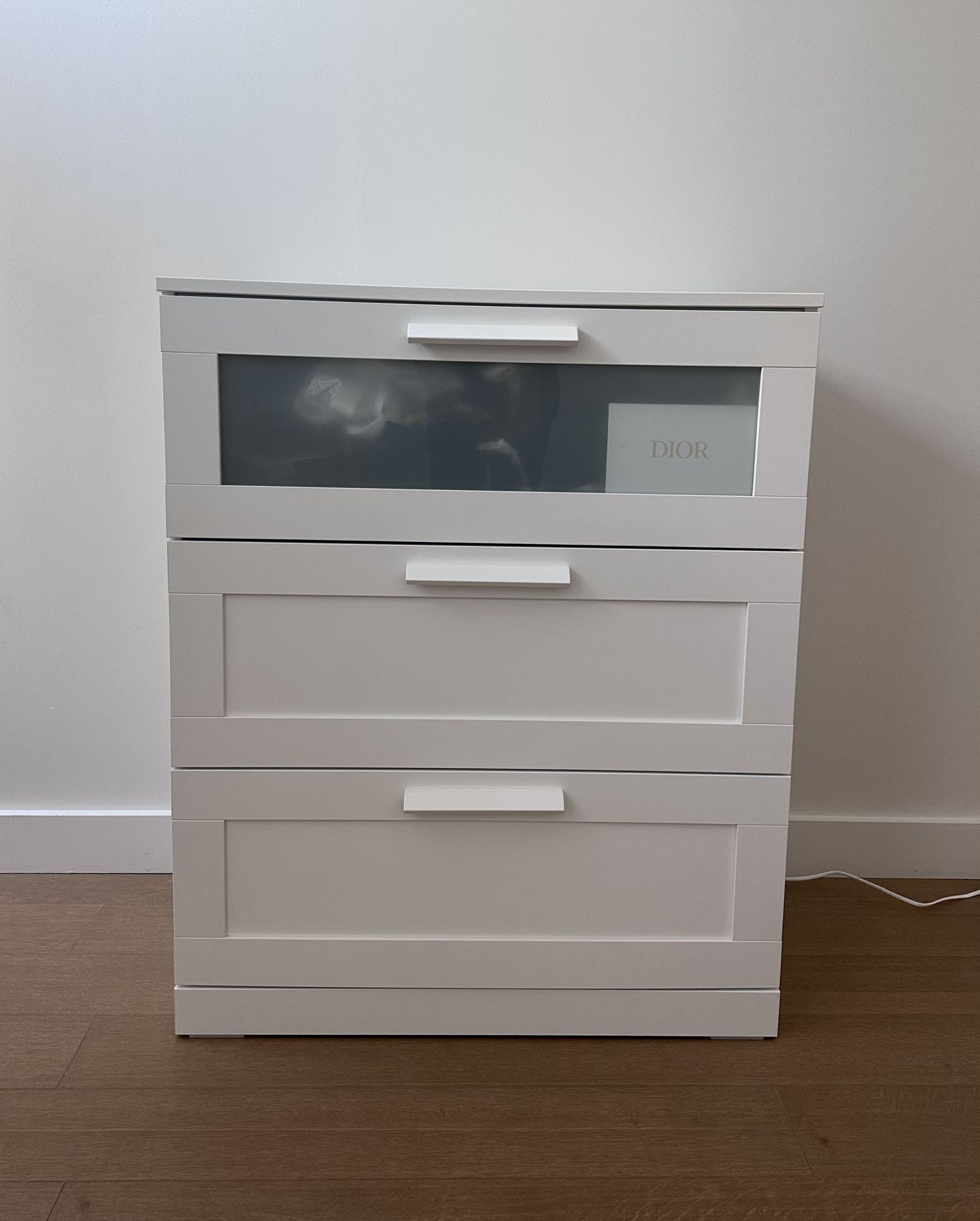 White Ikea Brimnes 3 Drawer Chest Dresser Drawers Frosted Glass