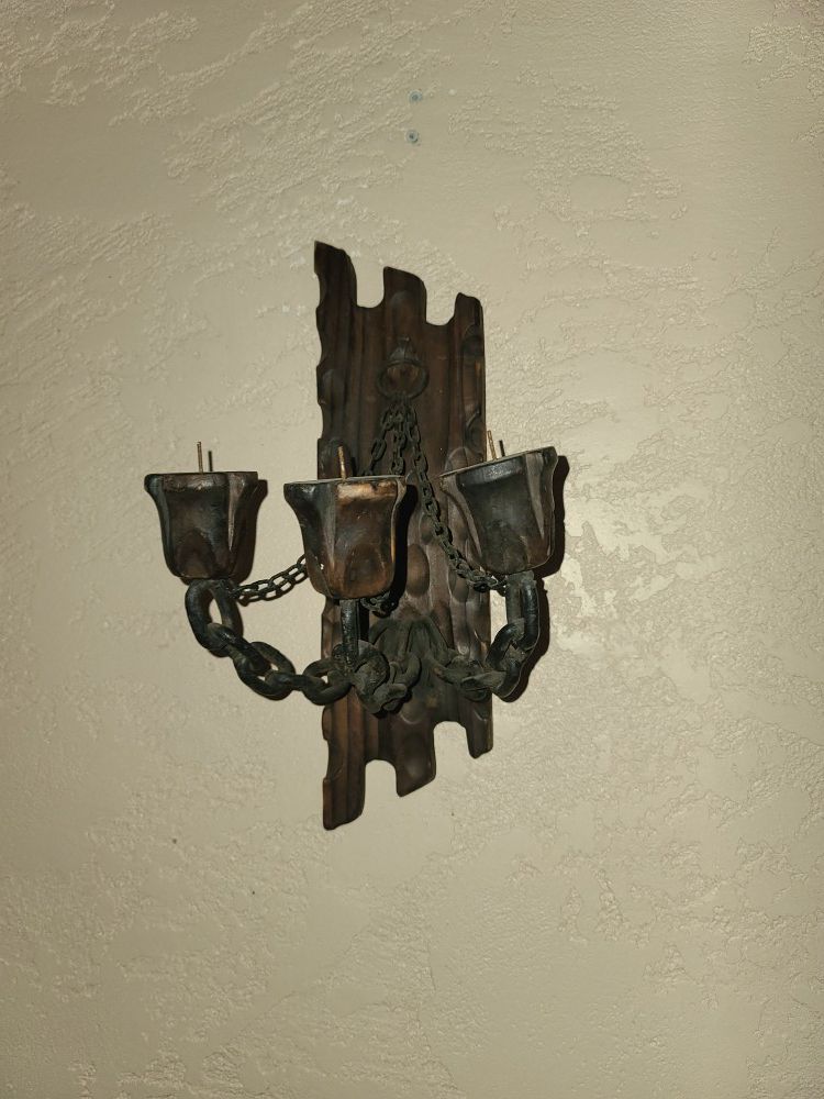Wooden cabin style vintage candle holder candelabra sconce wall decor maid in Spain
