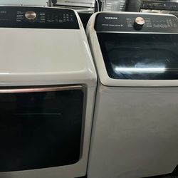 Samsung - 5.5 Cu. Ft. High-Efficiency Smart Top Load And Samsung (7.4-cu.ft.) Vented Electric Dryer Front Load with Steam Cycle ( Ivory )