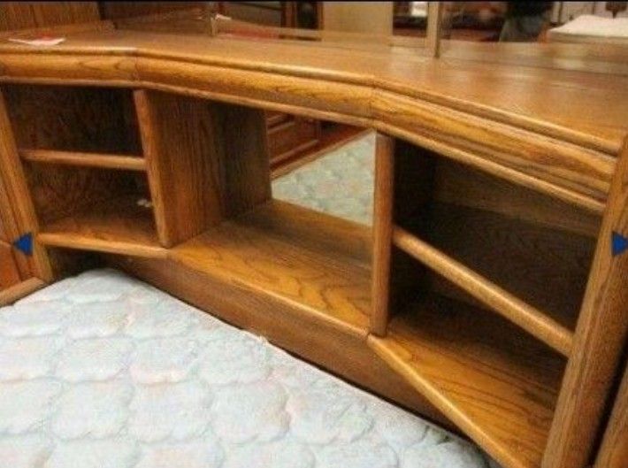 Arbek Solid Oak King Headboard w/ Lights, Outlets, Phone Jack & Hidden Compartment