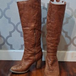 Ross & Snow Michela Knee-Hi Leather Boots in Cognac Size 8
