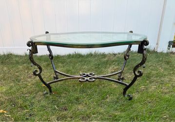 Glass-Top Coffee Table with Ornate Brass-Finish Metal Base – $200 OBO
