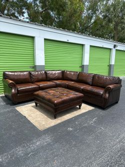 Leather Bernhardt Sectional Couch w/ Ottoman