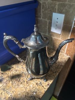 Silver-Plated Ornate Teapot with Lid