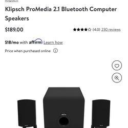 New KLIPSCH PROMEDIA 2.1 Bluetooth Computer Speakers 3 Piece Black