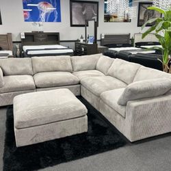Light Gray corduroy 6 Pc modular sectional Sofa set 