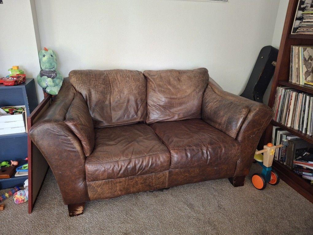 Brown Leather Loveseat