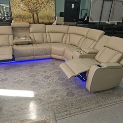 New Beige color Power recliner sectional sofa with LED USB