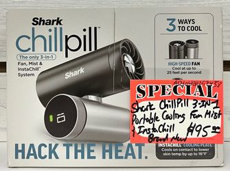 Shark ChillPill 3-in-1 Portable Cooling Fan Mist & InstaChill Brand New