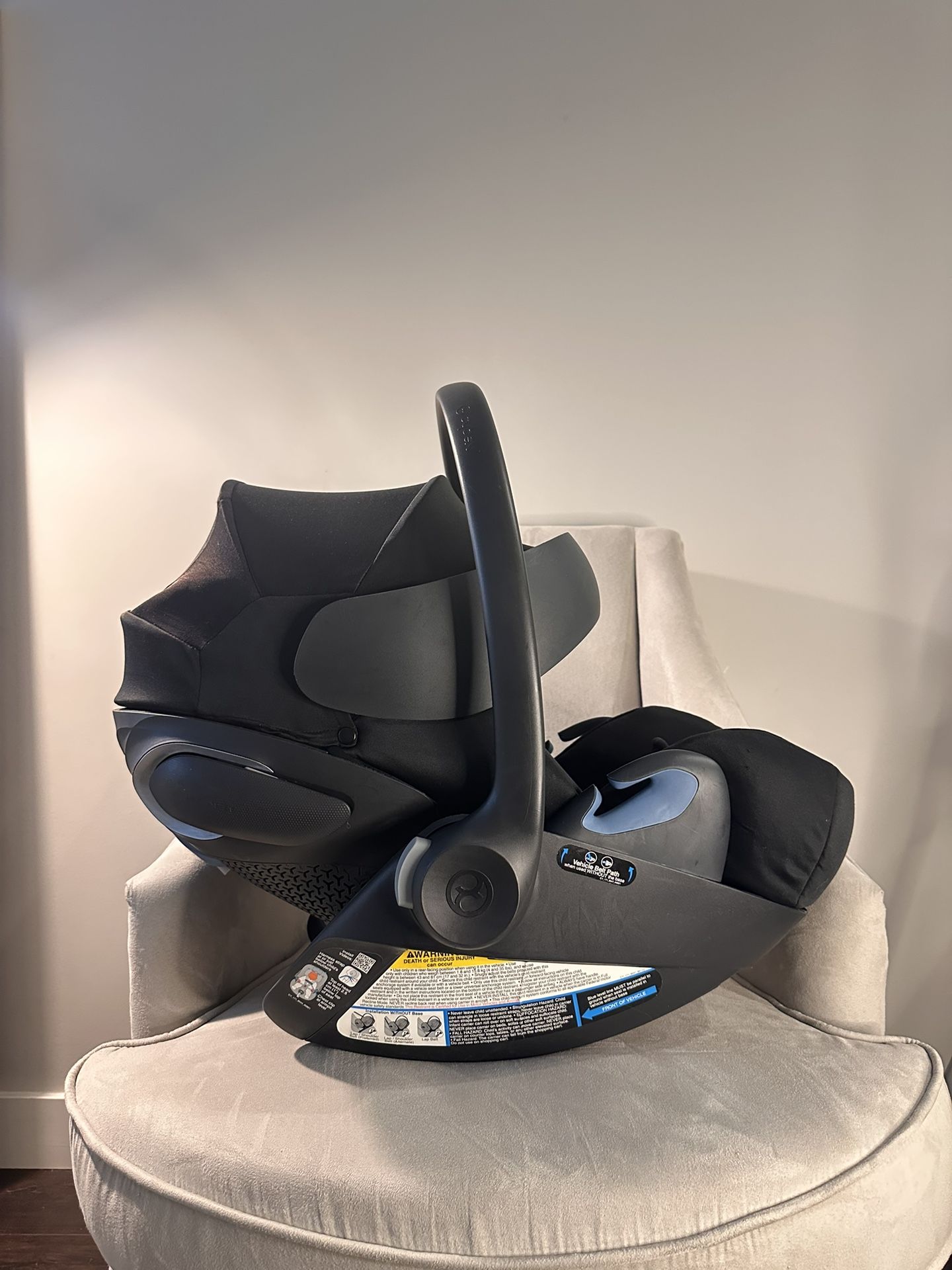 Cybex Cloud G Infant Car Seat with SensorSafe + Base + Winter Cover + Rain Cover – Excellent Condition 