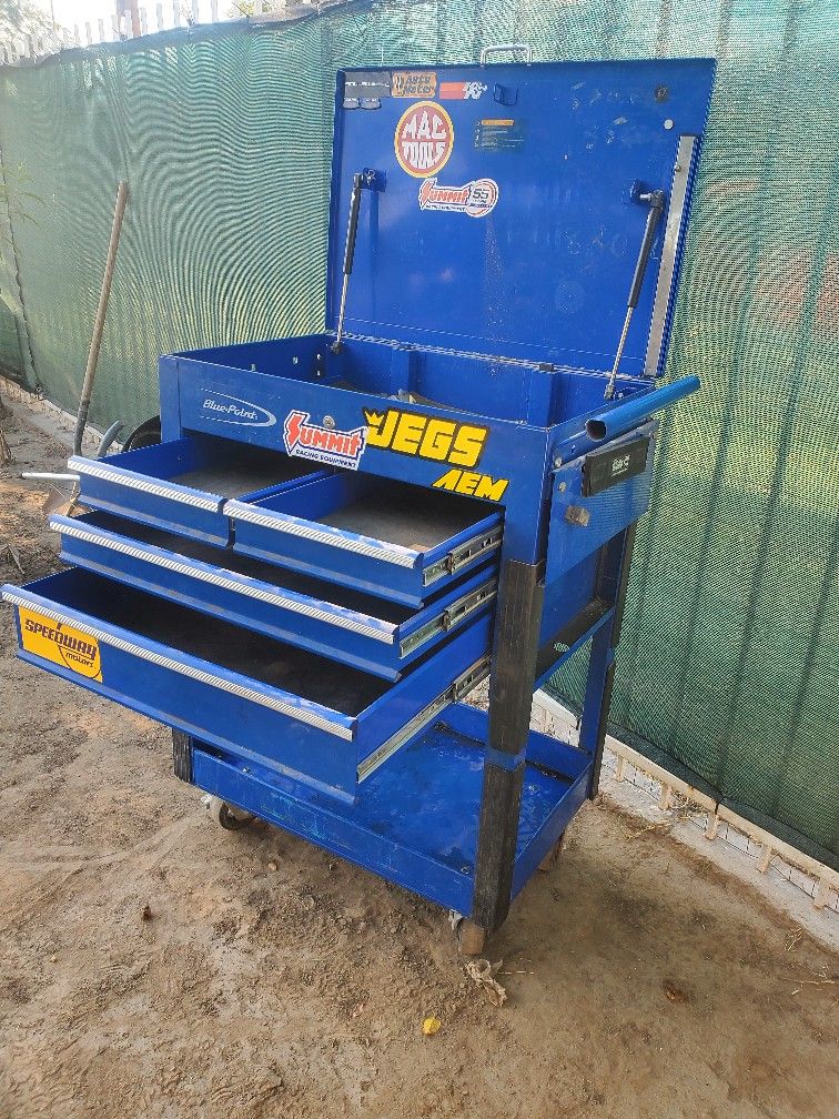 Blue , Pointe  Cart Tool Box Used No Key 30" W 42"h  4 Drawer 