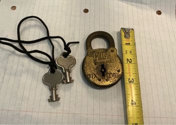 Padlock Antique Miller Six Lever (W/Two Keys)(All Works Good)