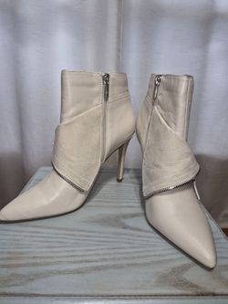 Fergie Cream Pointed Toe Stiletto Ankle Boots, 8.5