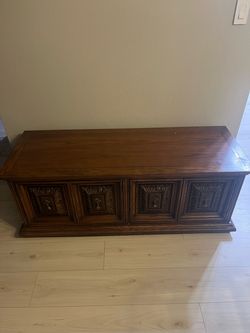 Vintage Wood Chest with Carved Panels