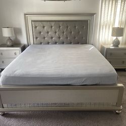 King Size Bed, Dresser, 2 Nigh stands and  Mattress