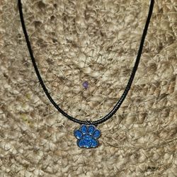 Necklace With Glitter Blue Paw Charm 