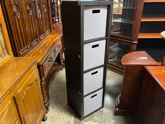 Black 4 Cubby Shelf with Grey Baskets