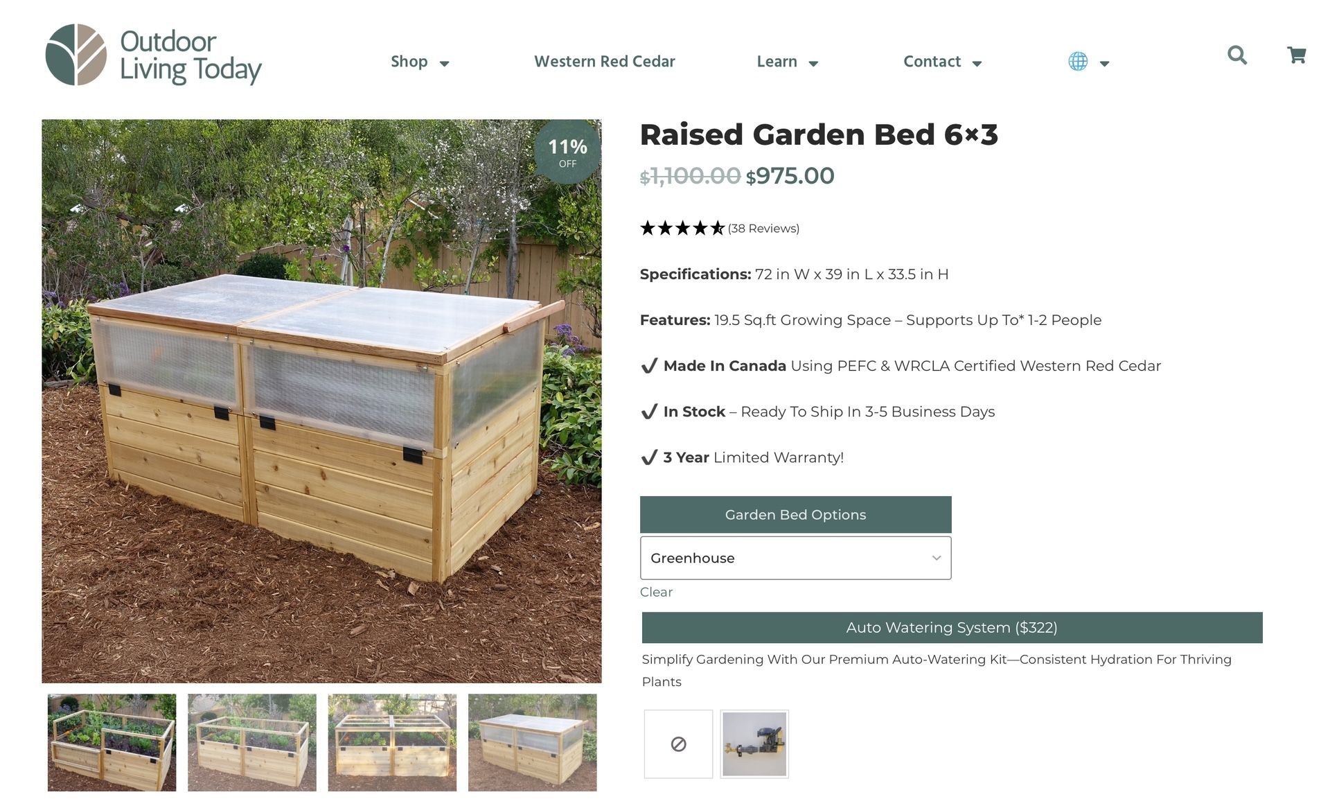 Raised Garden 6x3 With Greenhouse Option